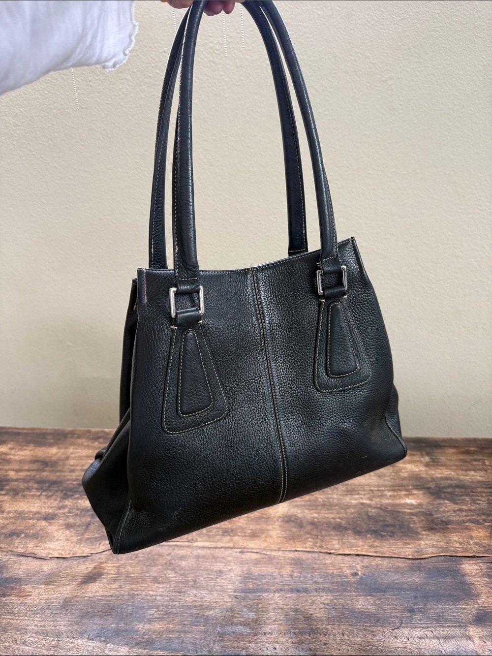 Tignanello Black Pebbled Leather Large Shoulder Tote Bag Multi Pocket - Picture 10 of 16